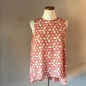 Diane Von Furstenberg flowy pleated back feather print blouse top sleeveless S